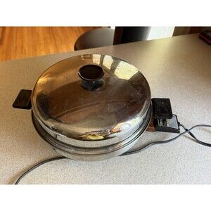 Vintage Sears Stainless Steel 12" Round Electric Skillet with Lid & Cord USA